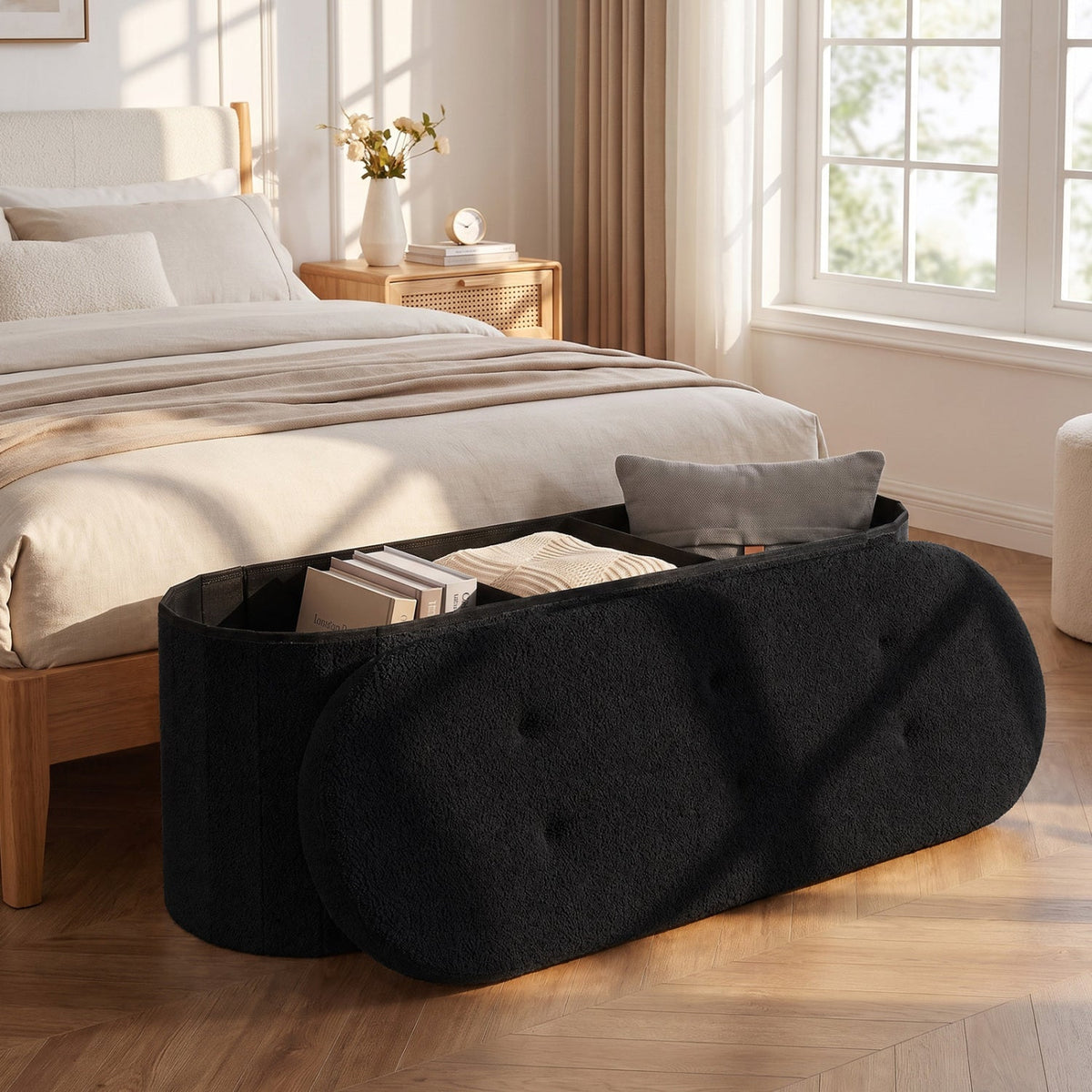 43" Folding Storage Ottoman Bench with Dividers - Teddy Fleece DirectDeals