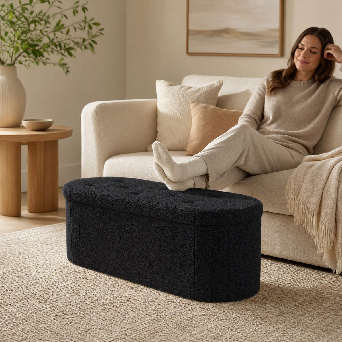 43" Folding Storage Ottoman Bench with Dividers - Teddy Fleece DirectDeals