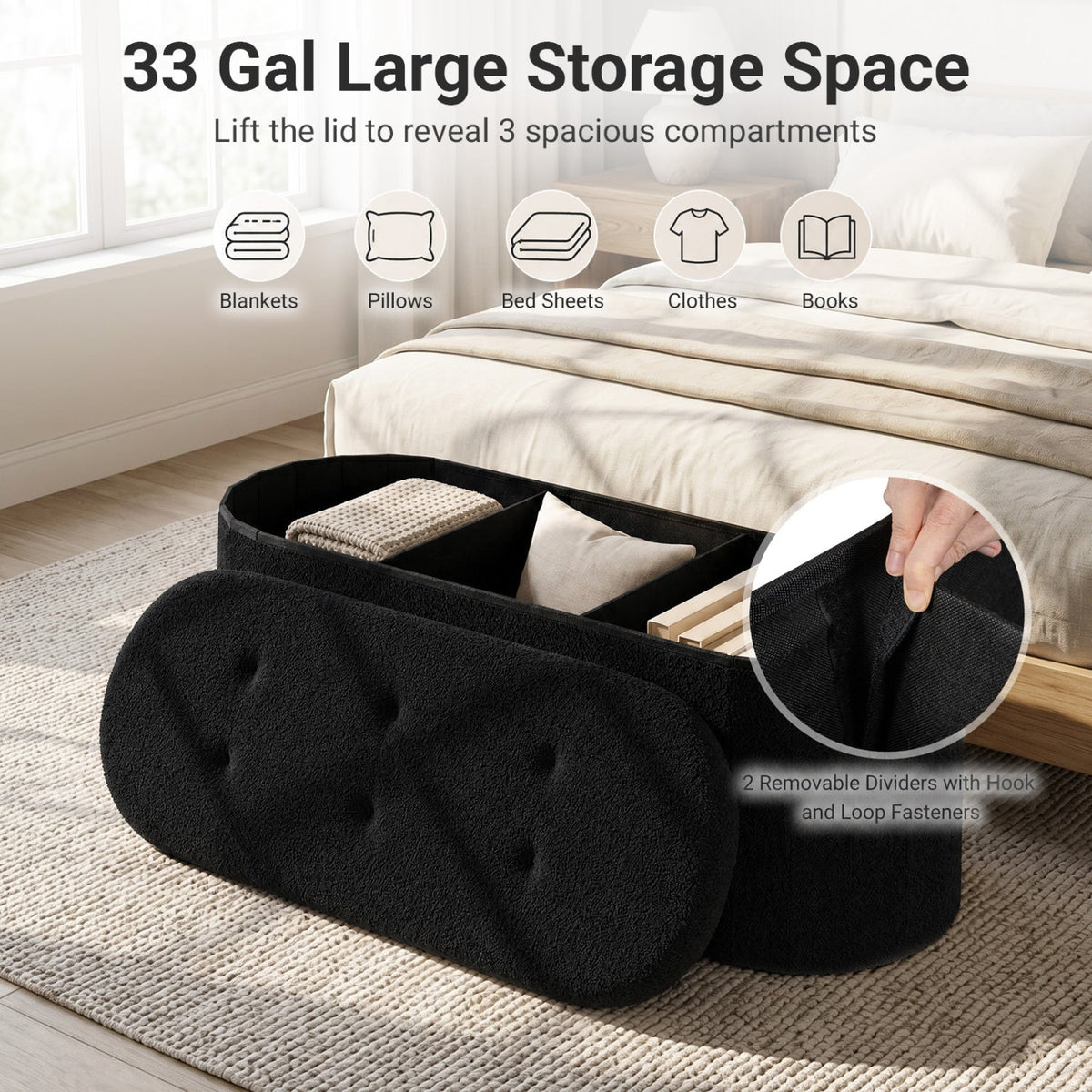 43" Folding Storage Ottoman Bench with Dividers - Teddy Fleece DirectDeals