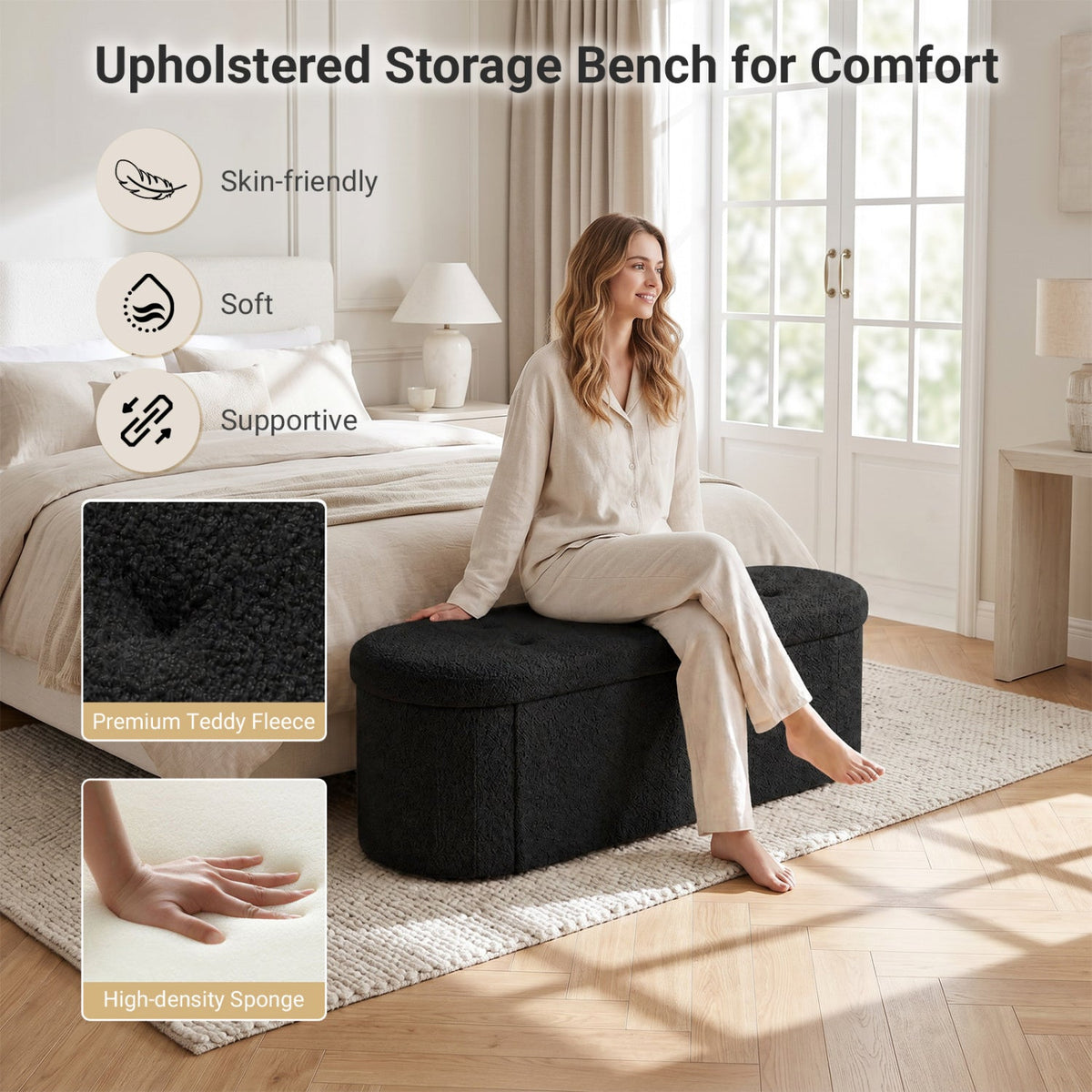 43" Folding Storage Ottoman Bench with Dividers - Teddy Fleece DirectDeals