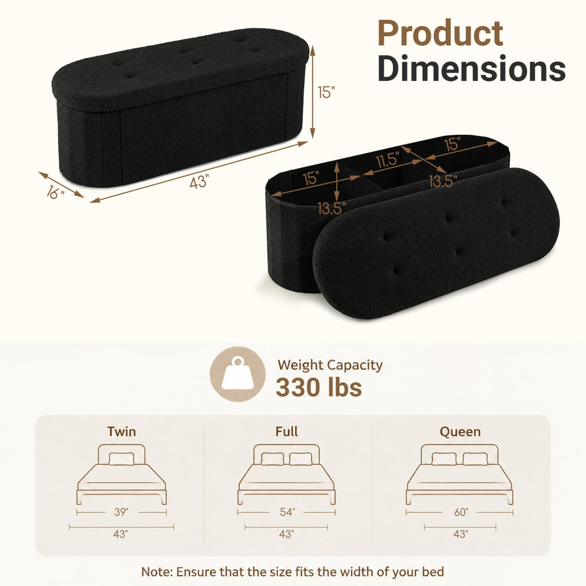 43" Folding Storage Ottoman Bench with Dividers - Teddy Fleece DirectDeals
