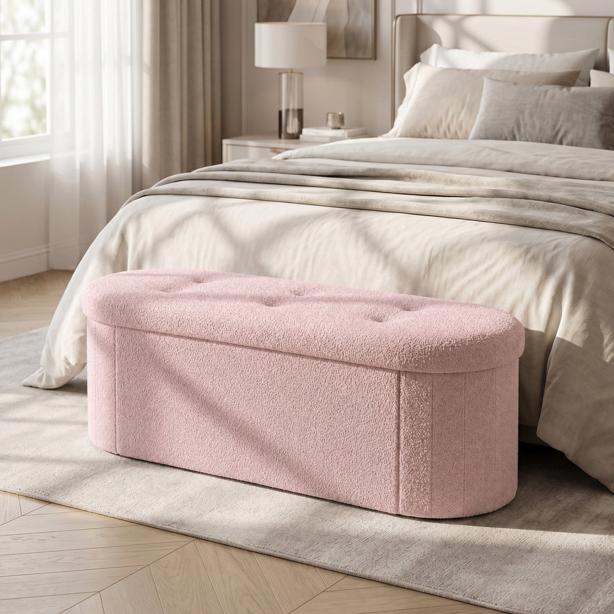 43" Folding Storage Ottoman Bench with Dividers - Teddy Fleece DirectDeals