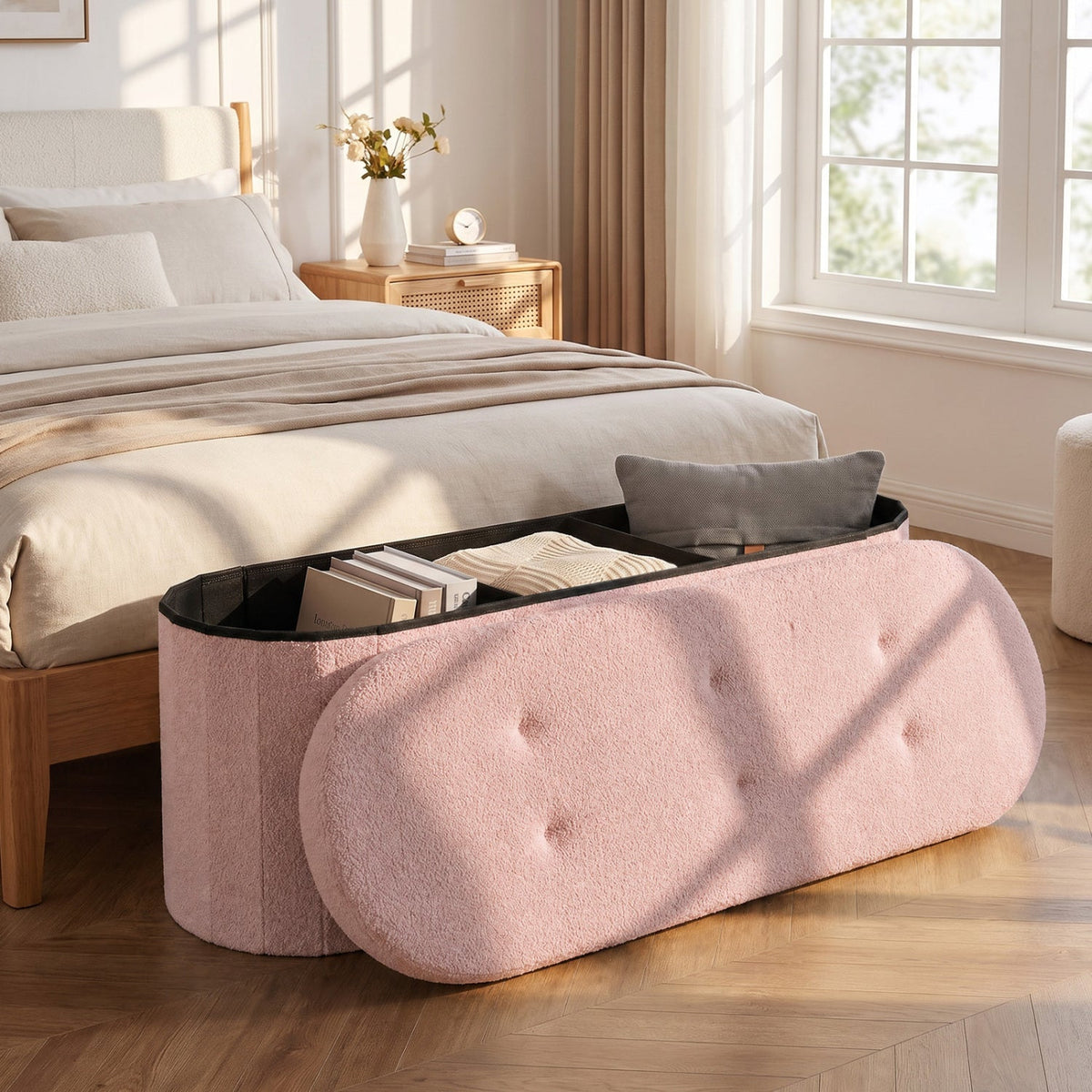 43" Folding Storage Ottoman Bench with Dividers - Teddy Fleece DirectDeals