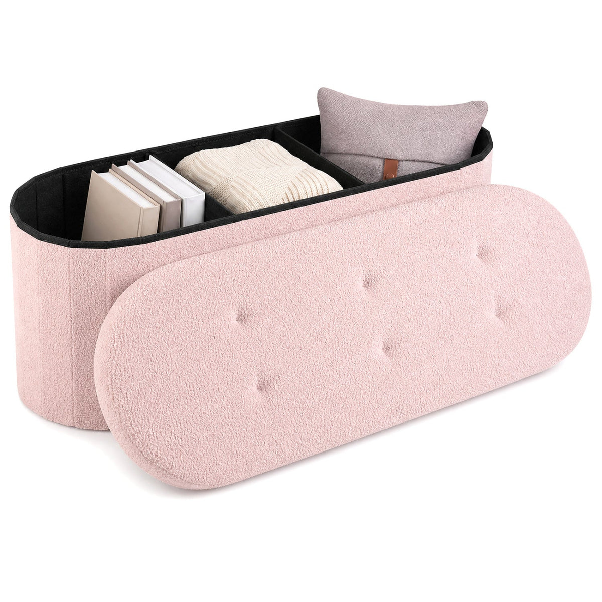 43" Folding Storage Ottoman Bench with Dividers - Teddy Fleece DirectDeals