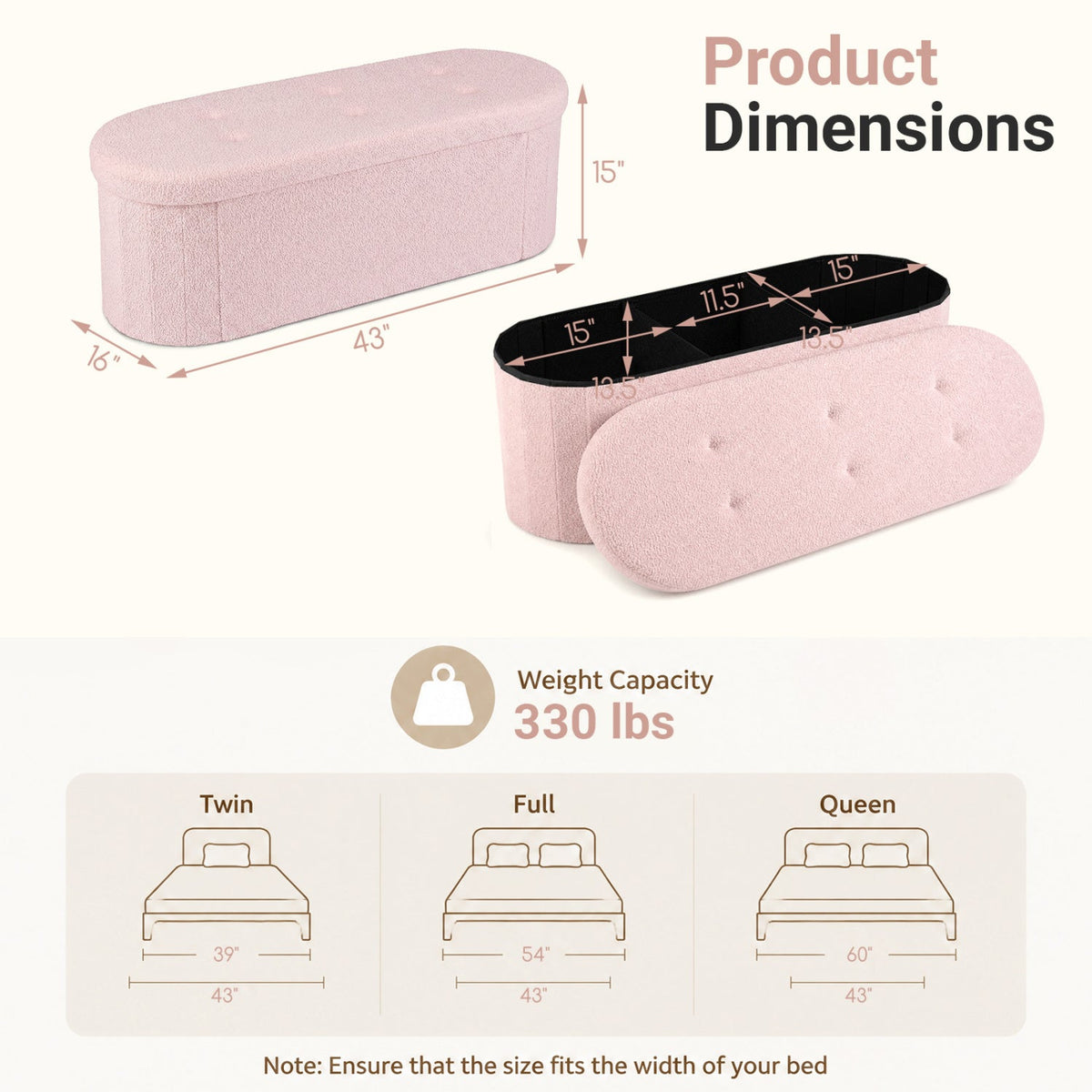 43" Folding Storage Ottoman Bench with Dividers - Teddy Fleece DirectDeals