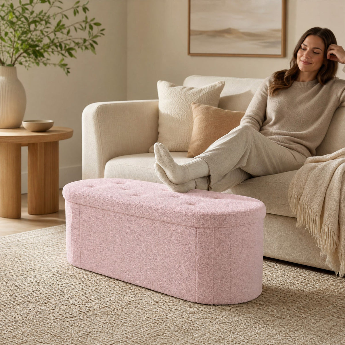43" Folding Storage Ottoman Bench with Dividers - Teddy Fleece DirectDeals