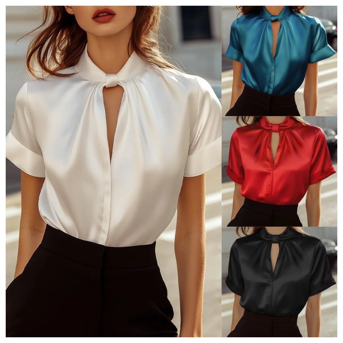 Women's Satin Short-sleeve Top Shirt
