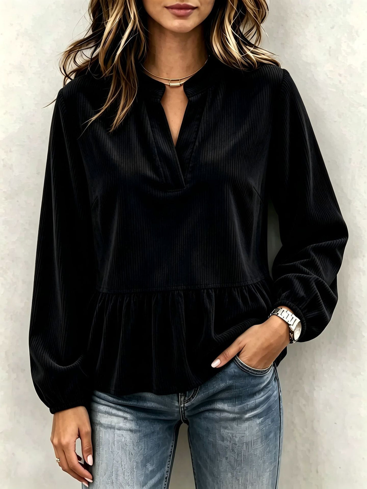 Casual Chic Corduroy Long-sleeve Top