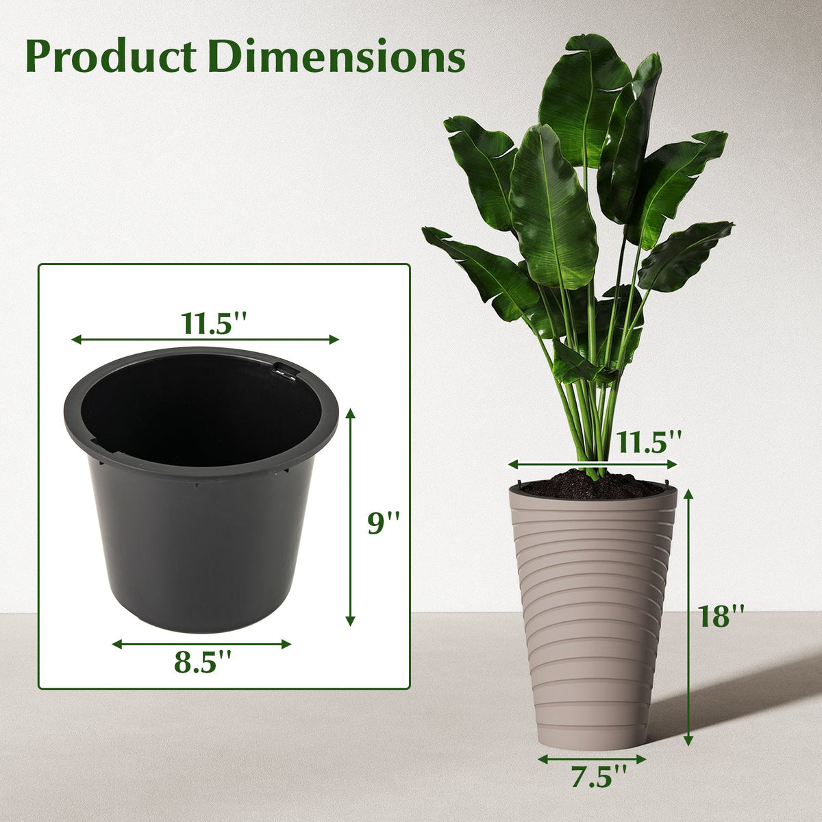 45 cm Tall Flower Pot Set of 2 with Insert Bucket and Handle Design-Brown