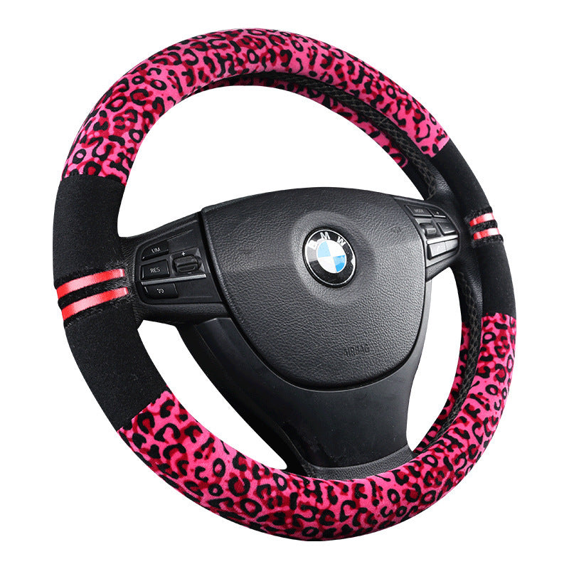 Leopard Print Winter Plush Steering Wheel Cover