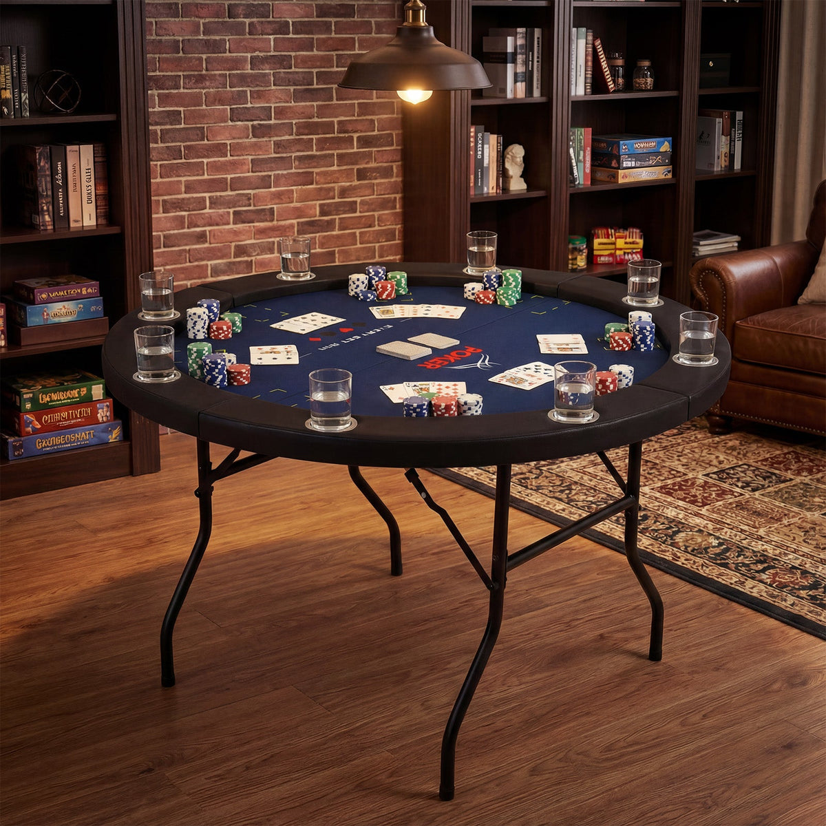48 Inch Foldable Poker Table with 8 Cup Holders and Padded Edges