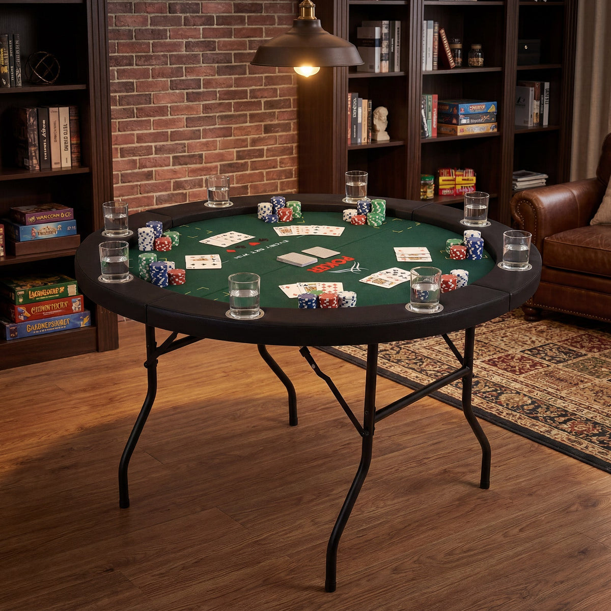 48 Inch Foldable Poker Table with 8 Cup Holders and Padded Edges