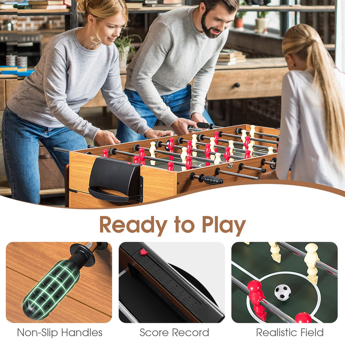 48 Inch 3-In-1 Multi Combo Game Table with Soccer for Game Rooms