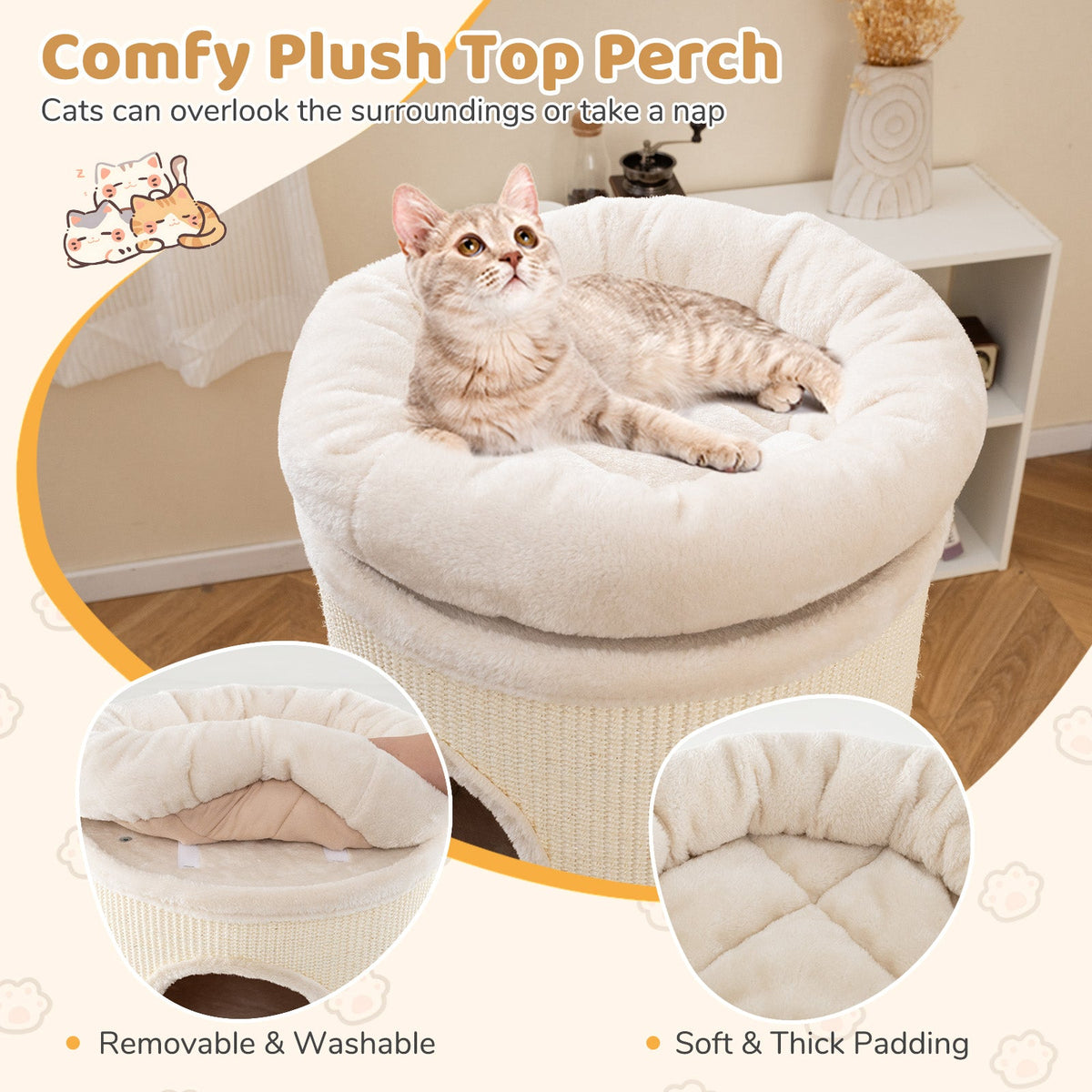 49 Inch Elevated Cat Cave 4-Story Cat House for Multiple Cats-Beige