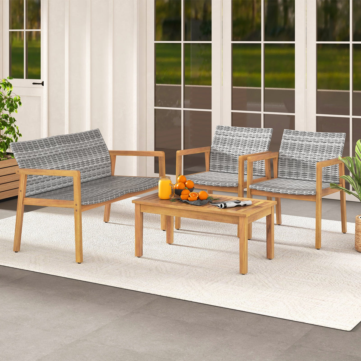 4-Piece Patio Furniture Set with Loveseat Single Chairs and Coffee Table