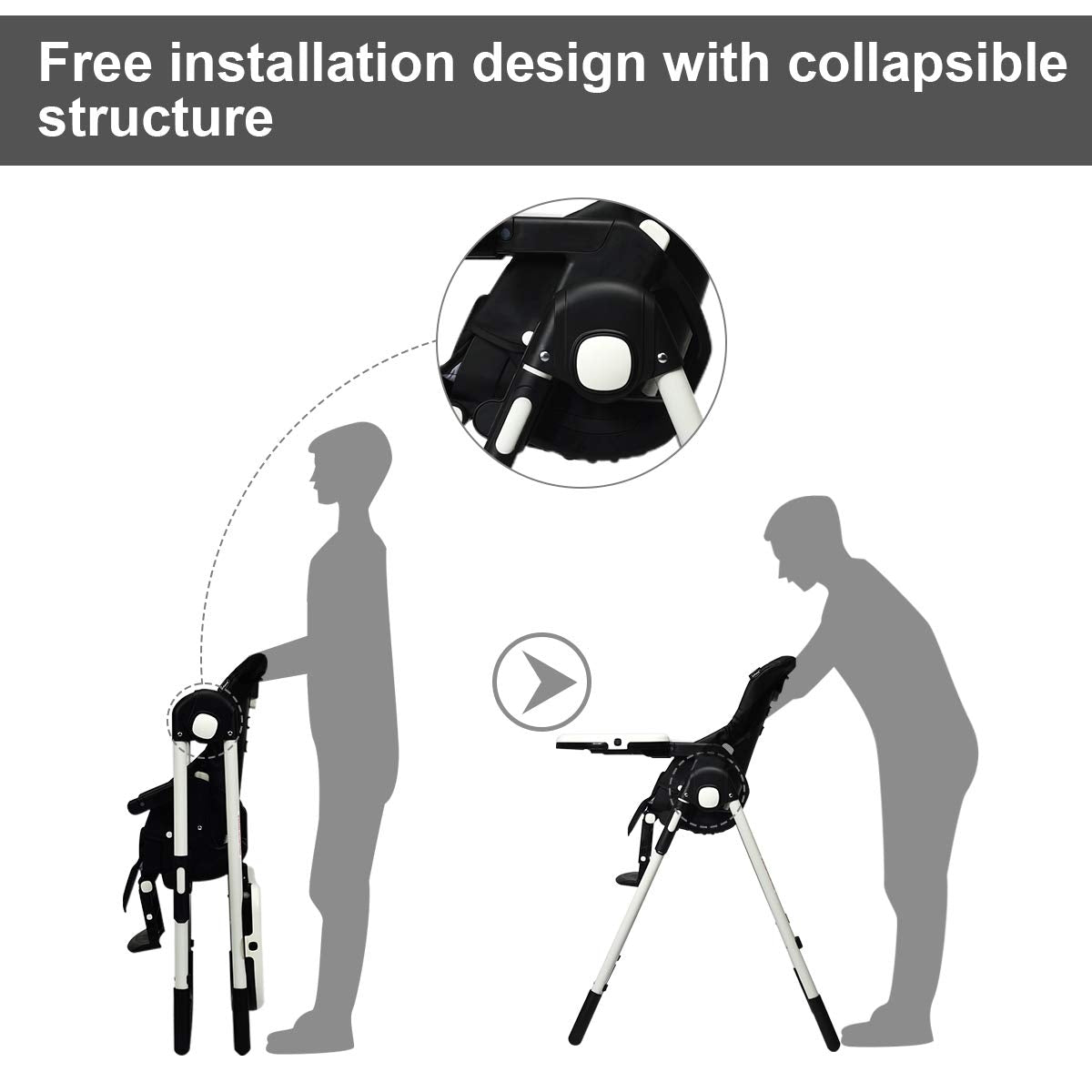 Foldable High chair with Multiple Adjustable Backrest-Black GBruno Store