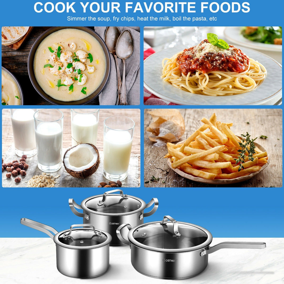 6 Piece Stainless Steel Cookware Set with Convenient Grip Handle