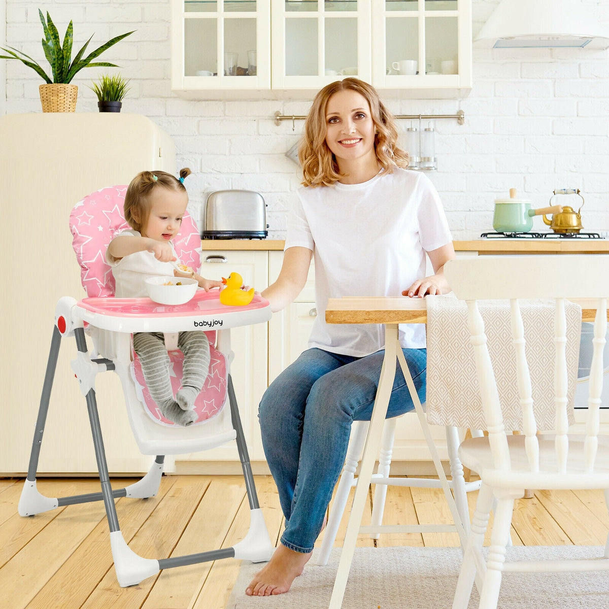 Folding Baby High Dining Chair with 6-Level Height Adjustment-Pink GBruno Store