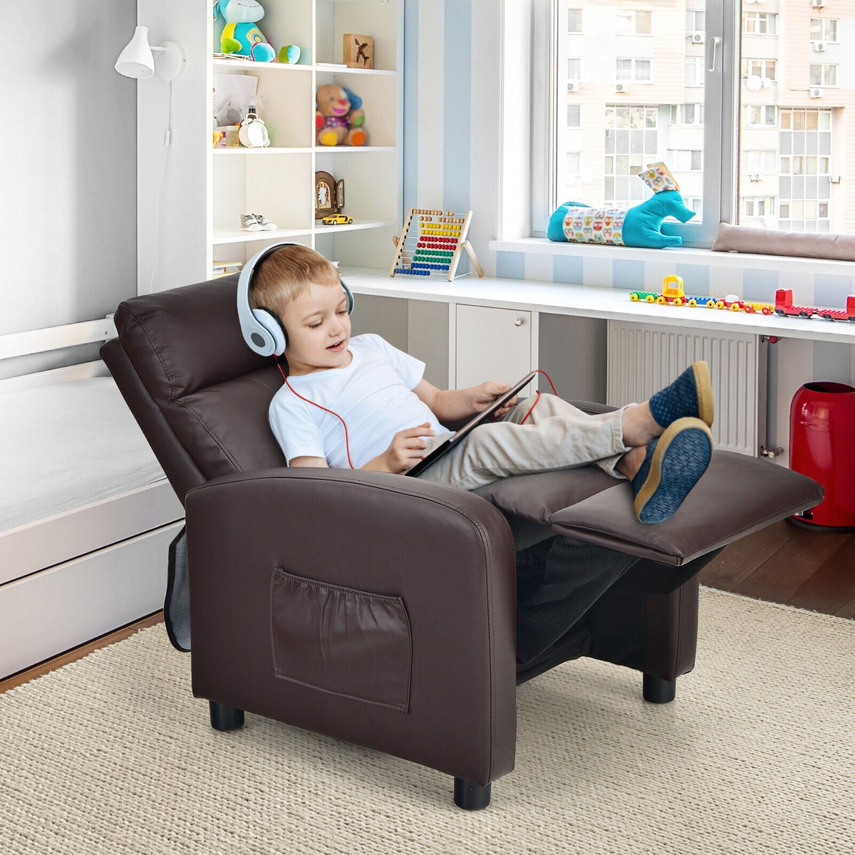 Ergonomic PU Leather Kids Recliner Lounge Sofa for 3-12 Age Group