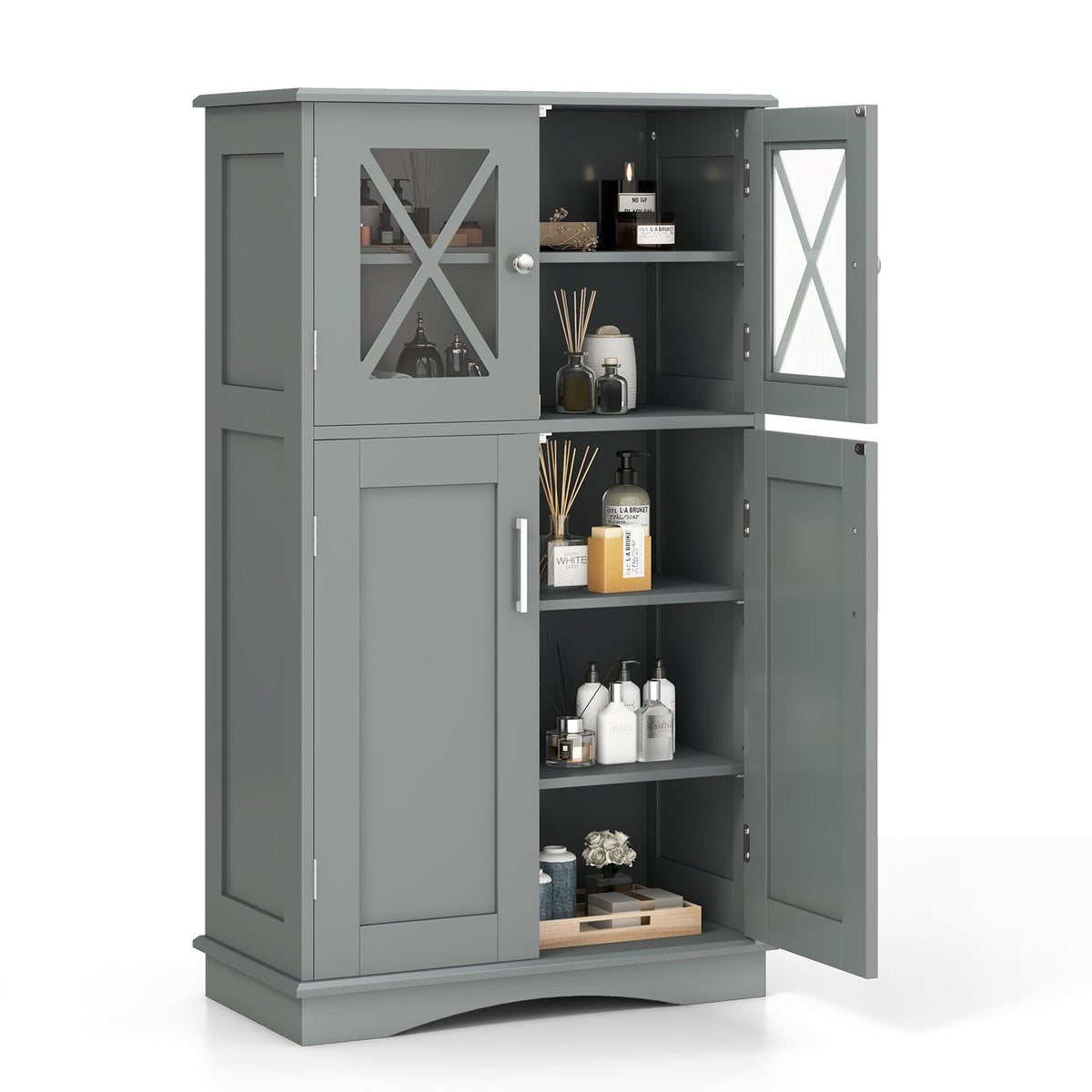 4 Doors Freeestanding Bathroom Floor Cabinet with Adjustable Shelves DirectDeals