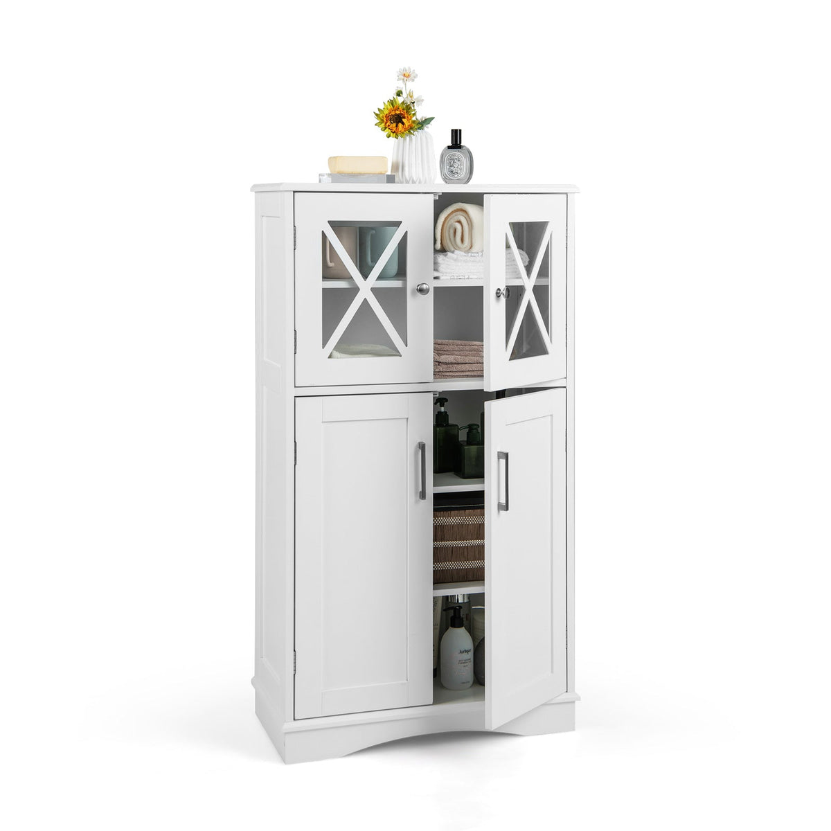 4 Doors Freeestanding Bathroom Floor Cabinet with Adjustable Shelves DirectDeals