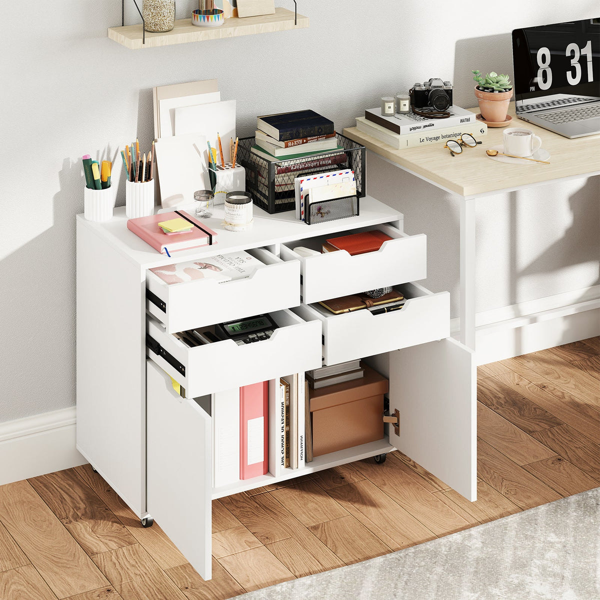 4 Drawer File Cabinet with Wheels for Home Office Organization
