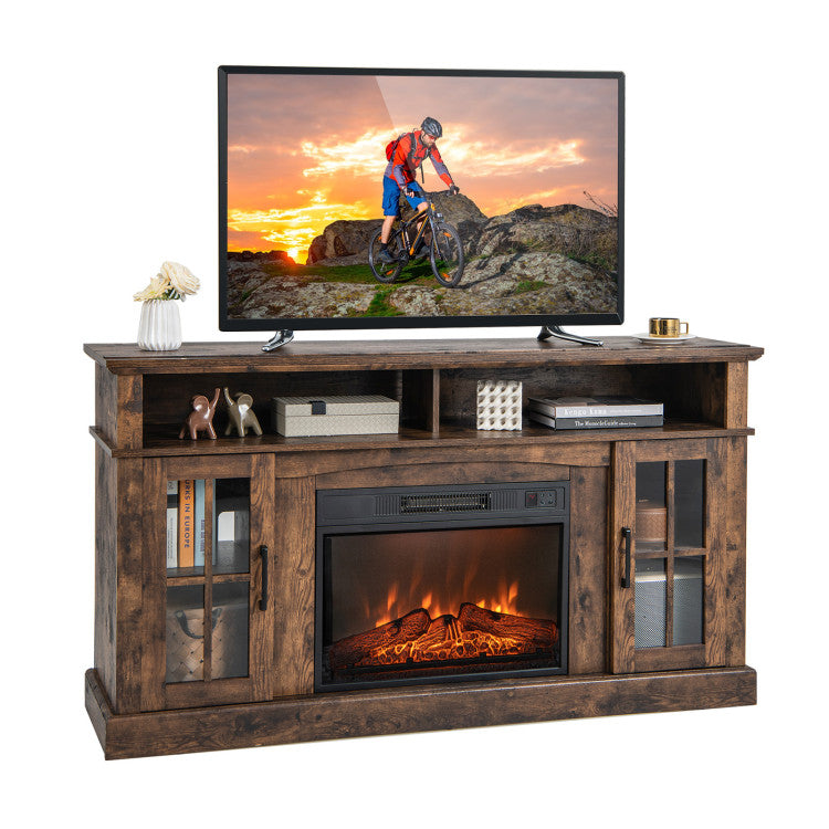 4-Piece Industrial Living Room Set: Fireplace TV Stand + 3-Tier Industrial Style Coffee Table + 71 Inch Freestanding Hall Tree + Adjustable C-shape Sofa Side Table