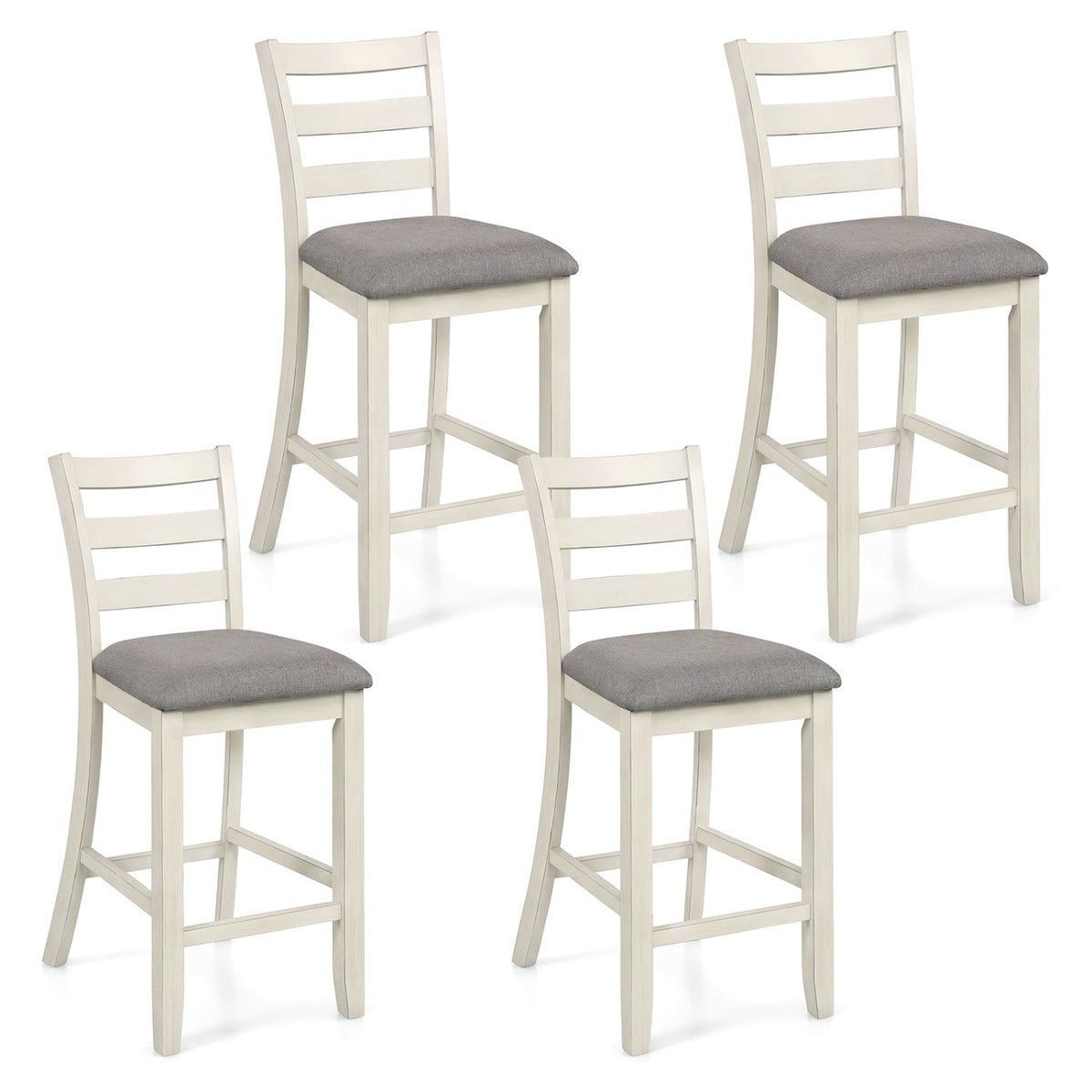 4 Pieces Counter Height Chairs with Fabric Seat and Rubber Wood Legs