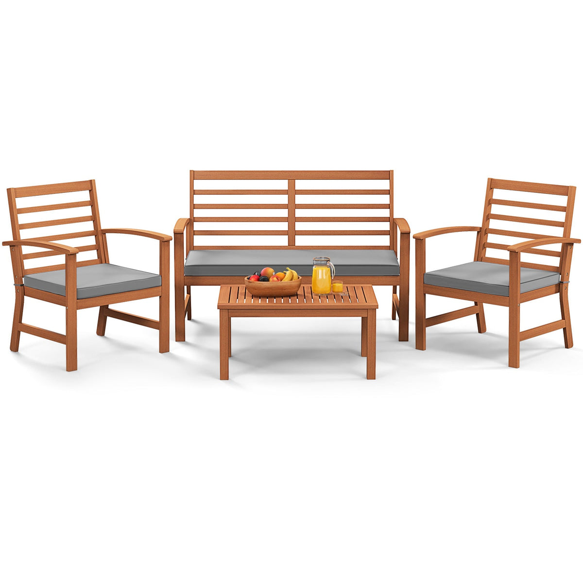 4 Pieces Outdoor Furniture Set with Stable Acacia Wood Frame