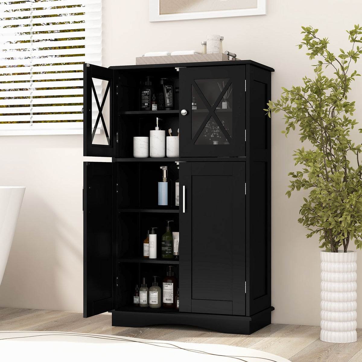 4 Doors Freeestanding Bathroom Floor Cabinet with Adjustable Shelves DirectDeals