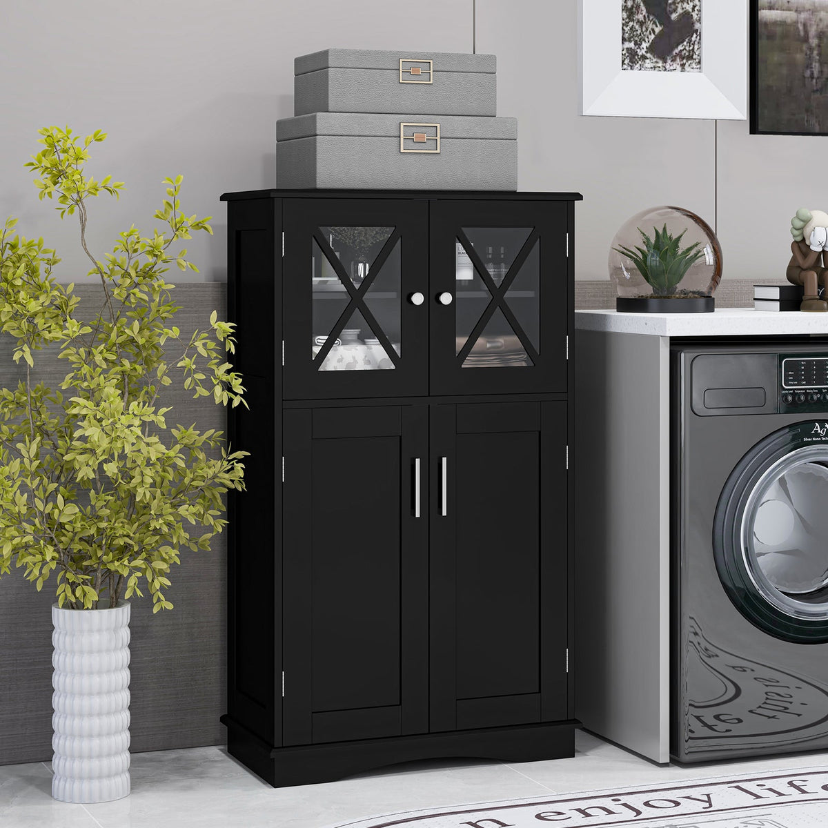 4 Doors Freeestanding Bathroom Floor Cabinet with Adjustable Shelves DirectDeals