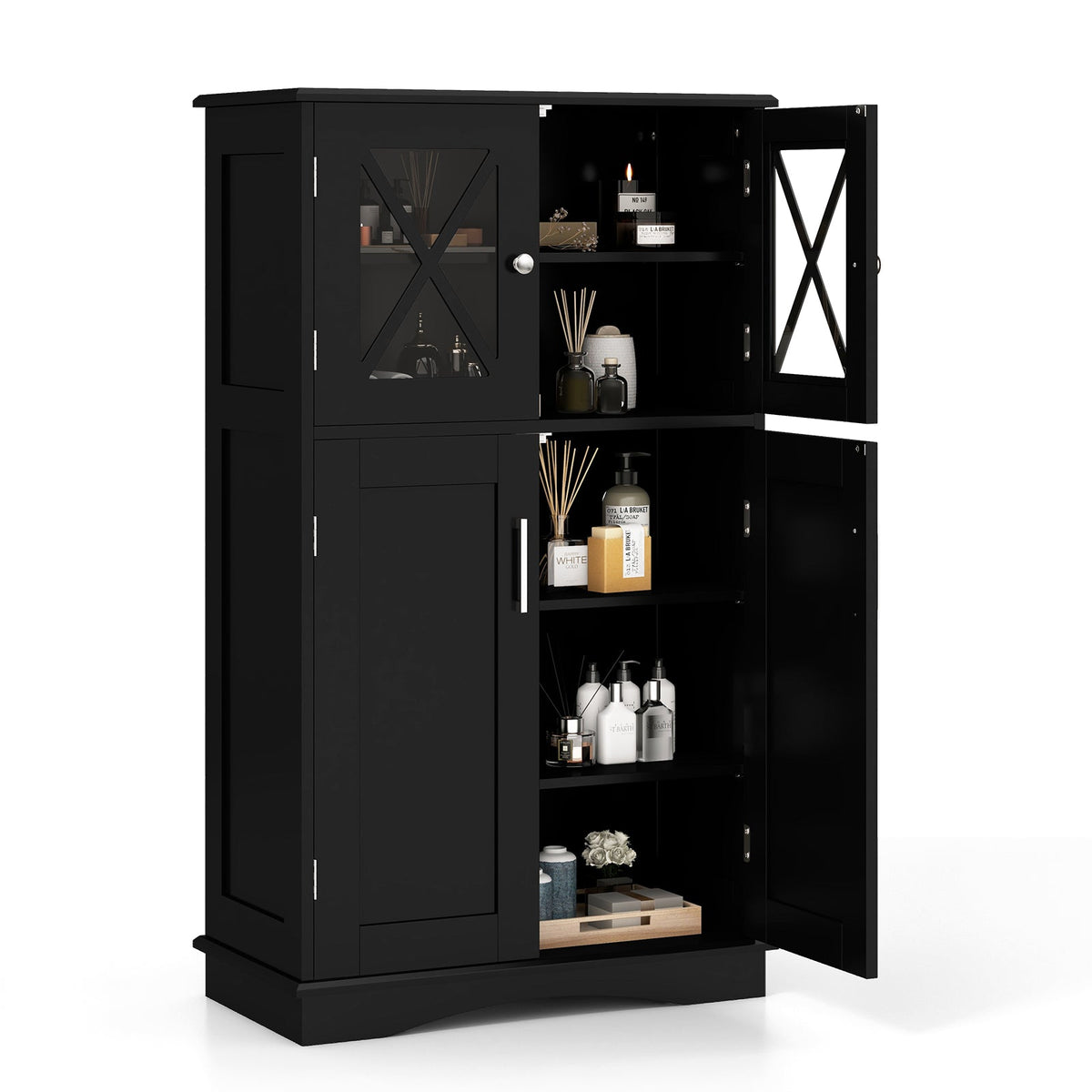 4 Doors Freeestanding Bathroom Floor Cabinet with Adjustable Shelves DirectDeals