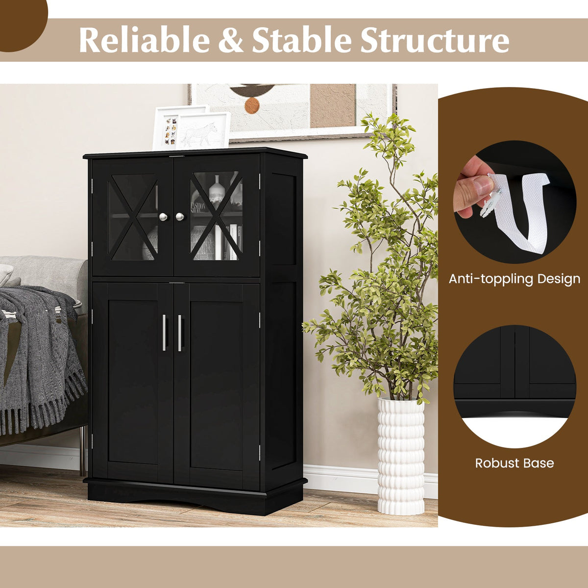 4 Doors Freeestanding Bathroom Floor Cabinet with Adjustable Shelves DirectDeals