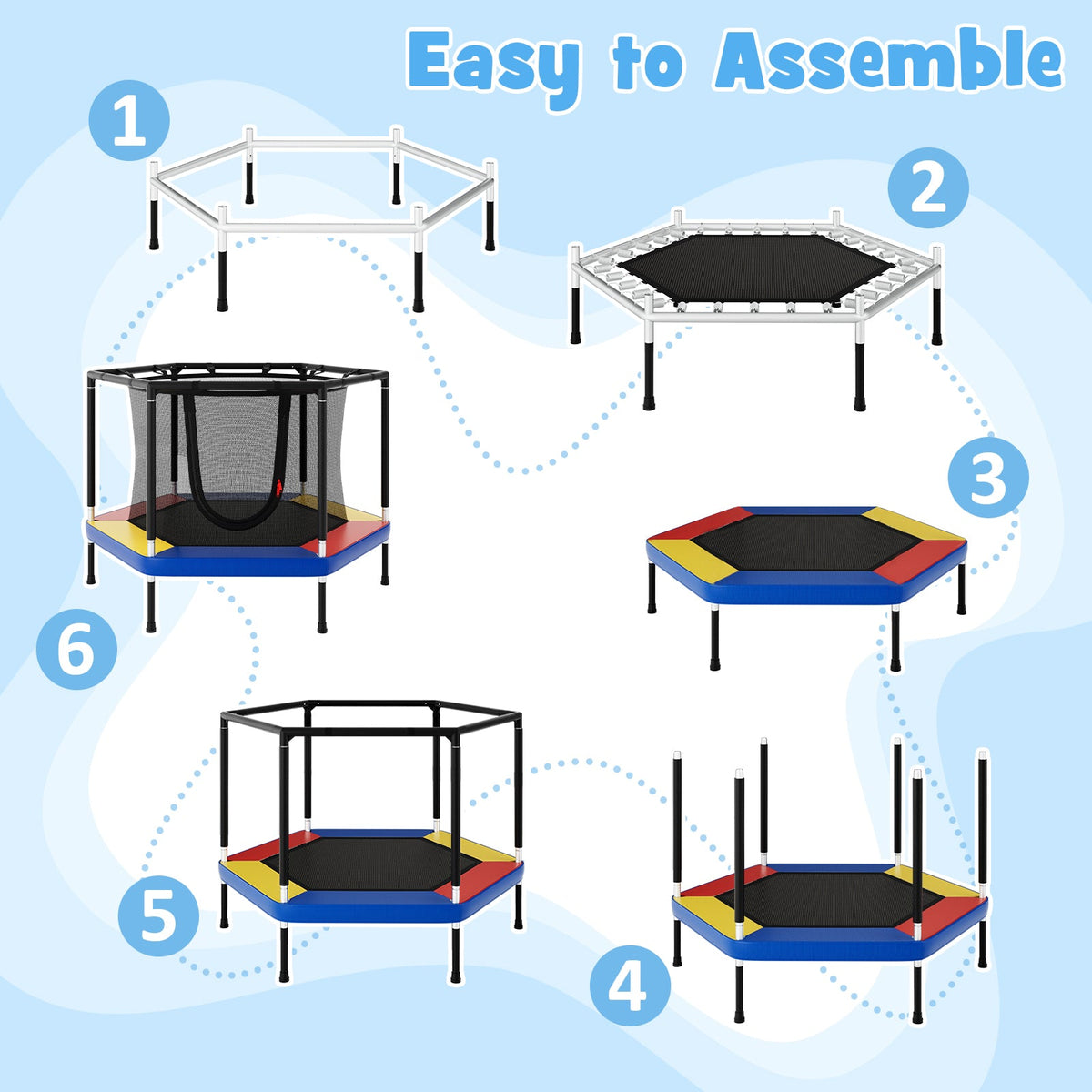 4 FT Small Toddler Recreational Trampoline with Safety Enclosure Net-Colorful