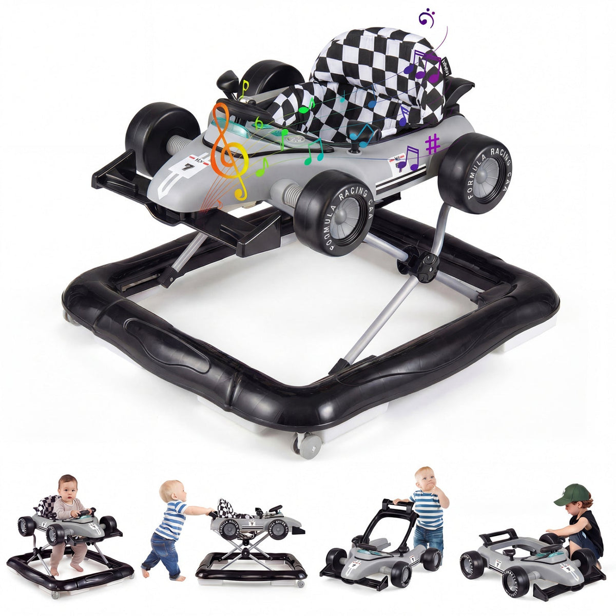 4-in-1 Baby Push Walker Activity Center Height Adjustable with Music Box