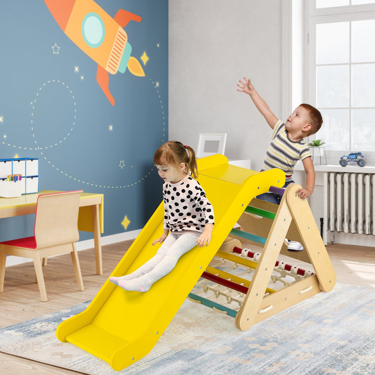 4 in 1 Triangle Climber Toy with Sliding Board and Climbing Net