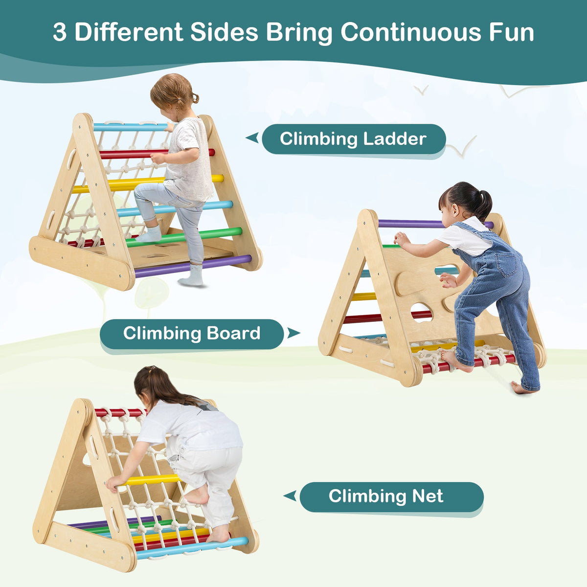 4 in 1 Triangle Climber Toy with Sliding Board and Climbing Net