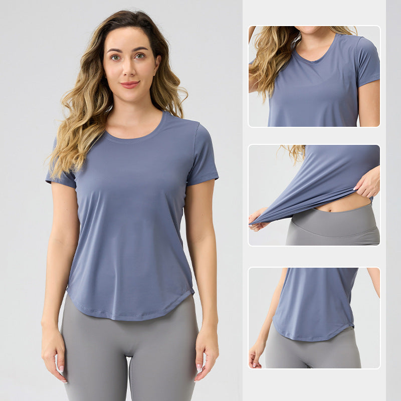 Womens Breathable Bare-Look Yoga Short-Sleeve Top