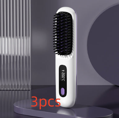2 In 1 Straight Hair Comb Wireless Hair Straightener Brush Hair Fast Heating Portable Hot Curler USB Charging My Store