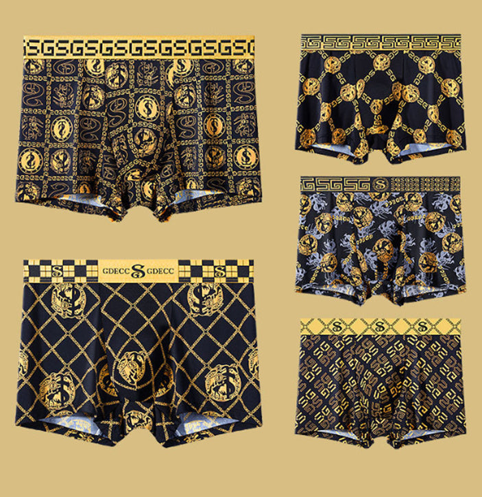 Summer Men's Ice Silk Retro Printed Antibacterial Shorts