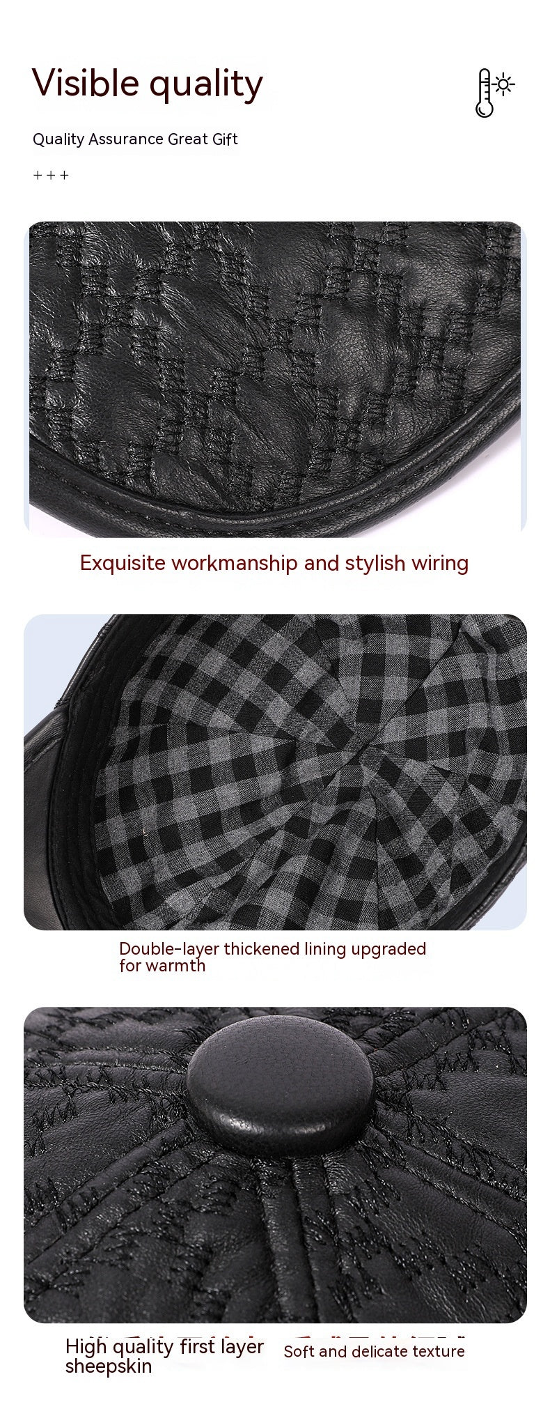 Full-grain Sheepskin Korean Style Plaid Hat Men