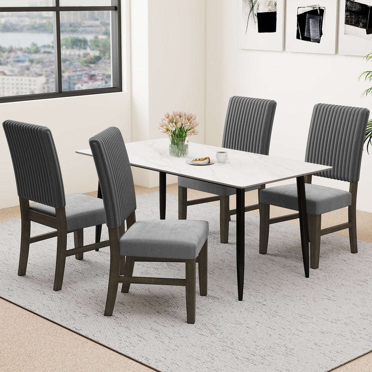 Dining Chair Set of 2 Mid-Century Modern Velvet Fabric Upholstered Chairs-Grey