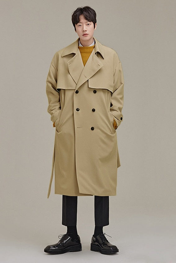 Men's Double Breasted Temperament Loose Trench Coat
