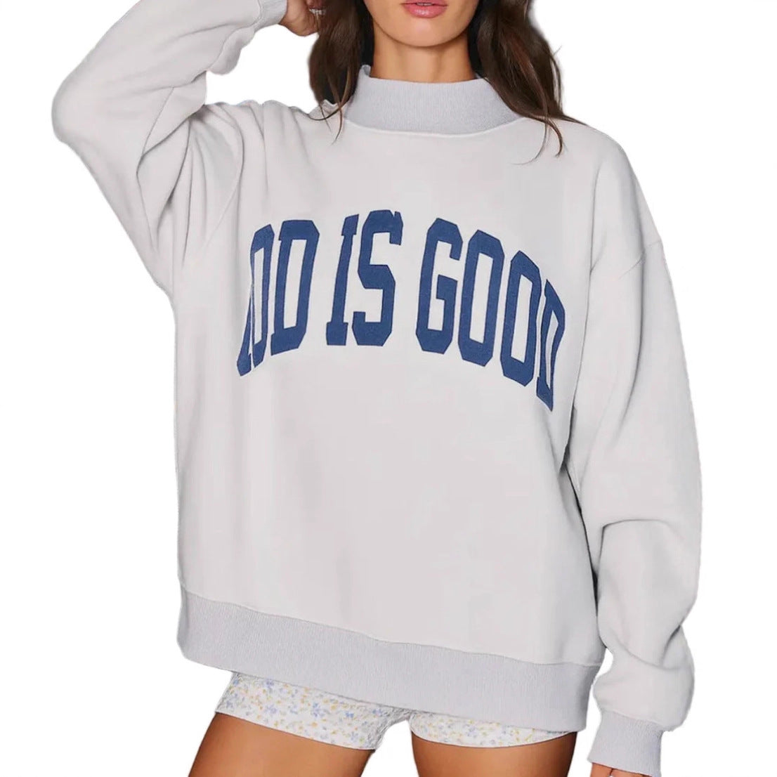 Printed Letter Crewneck Long-sleeve Loose-fitting Versatile Hoodie