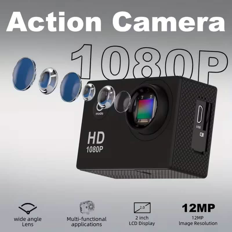Ultra HD 1080P Action Camera – 140° Wide Angle, Fisheye Lens, LCD Display