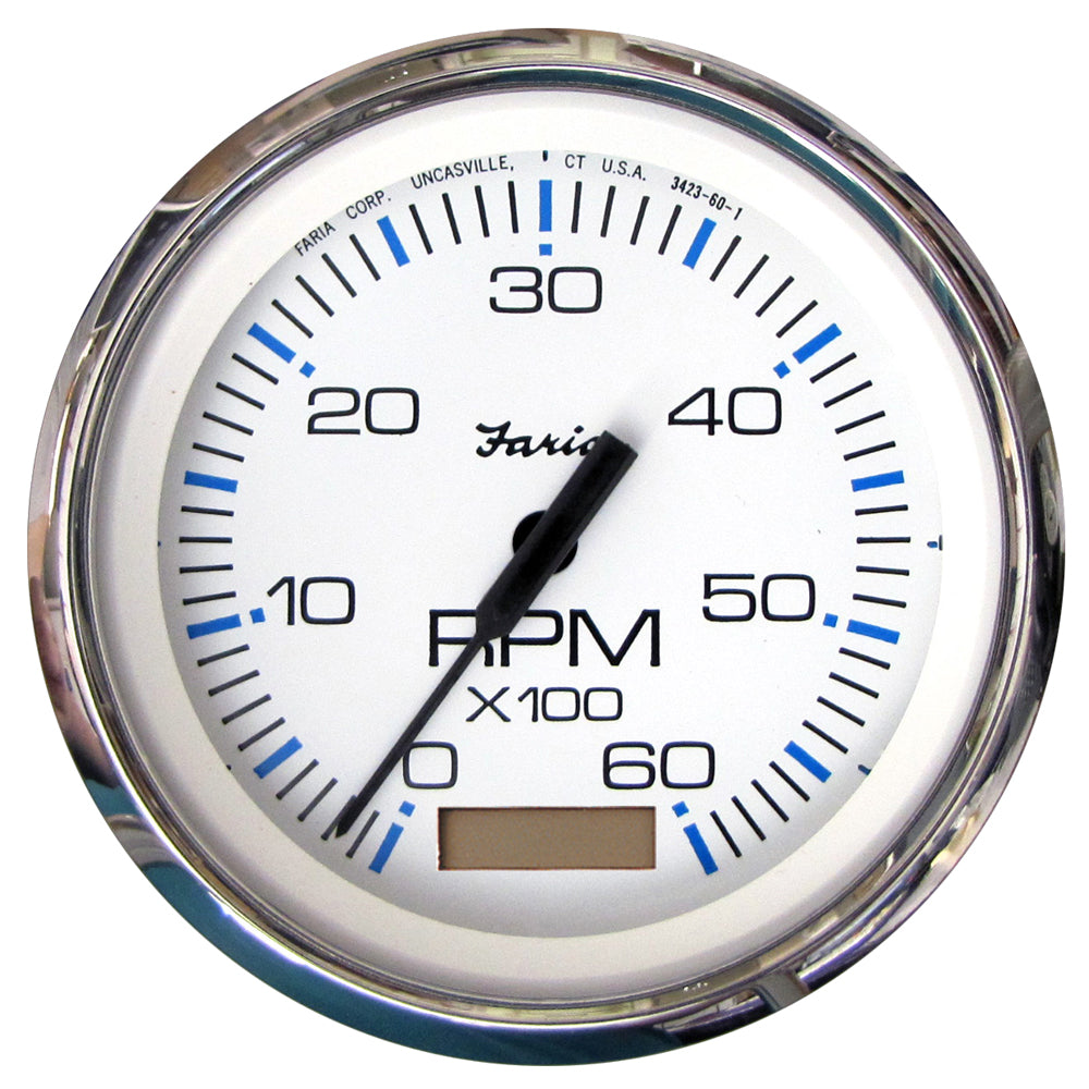 Faria Chesapeake White SS 4" Tachometer w/Hourmeter - 6000 RPM (Gas)(Inboard) TRAPSKI