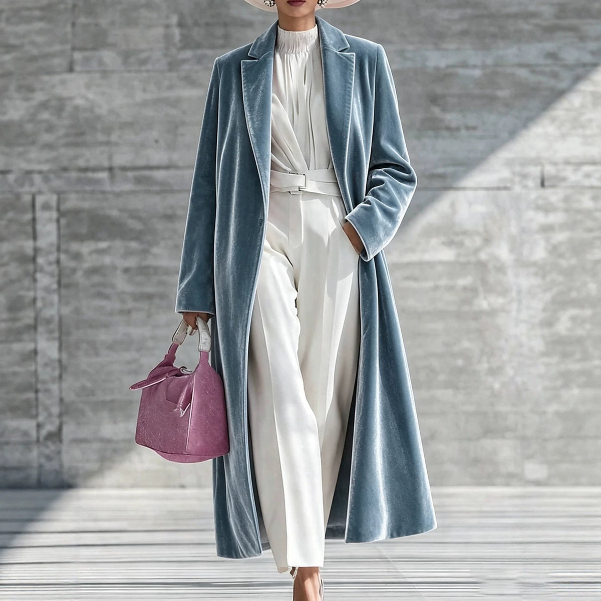 Womens V-neck Over-the-knee Velvet Coat My Store