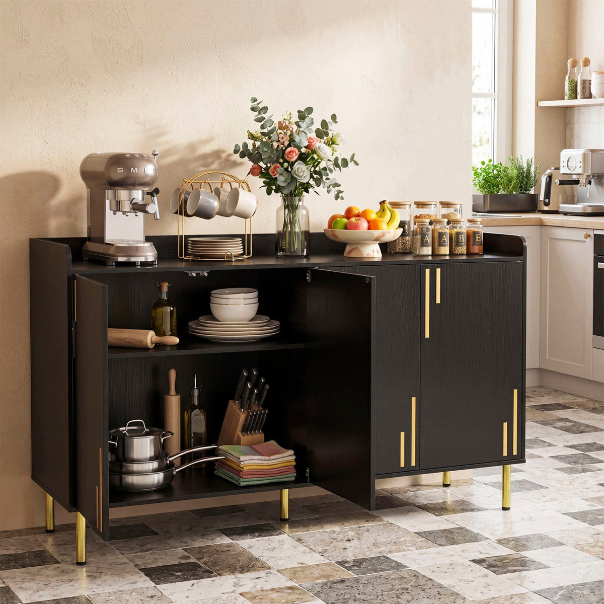 55" Buffet Cabinet with 4 Doors and Metal Legs DirectDeals