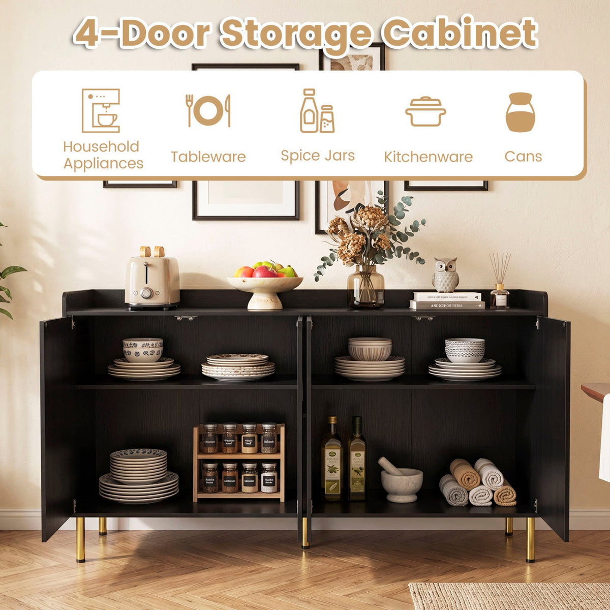 55" Buffet Cabinet with 4 Doors and Metal Legs DirectDeals