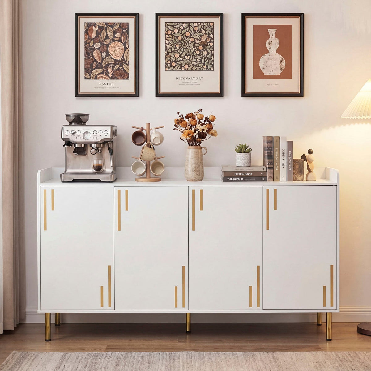55" Buffet Cabinet with 4 Doors and Metal Legs DirectDeals